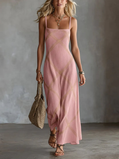 Ilona | Vestido Maxi Geométrico con Escote Cuadrado