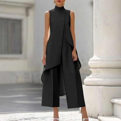 Combinaison élégante avec corsage col roulé drapé