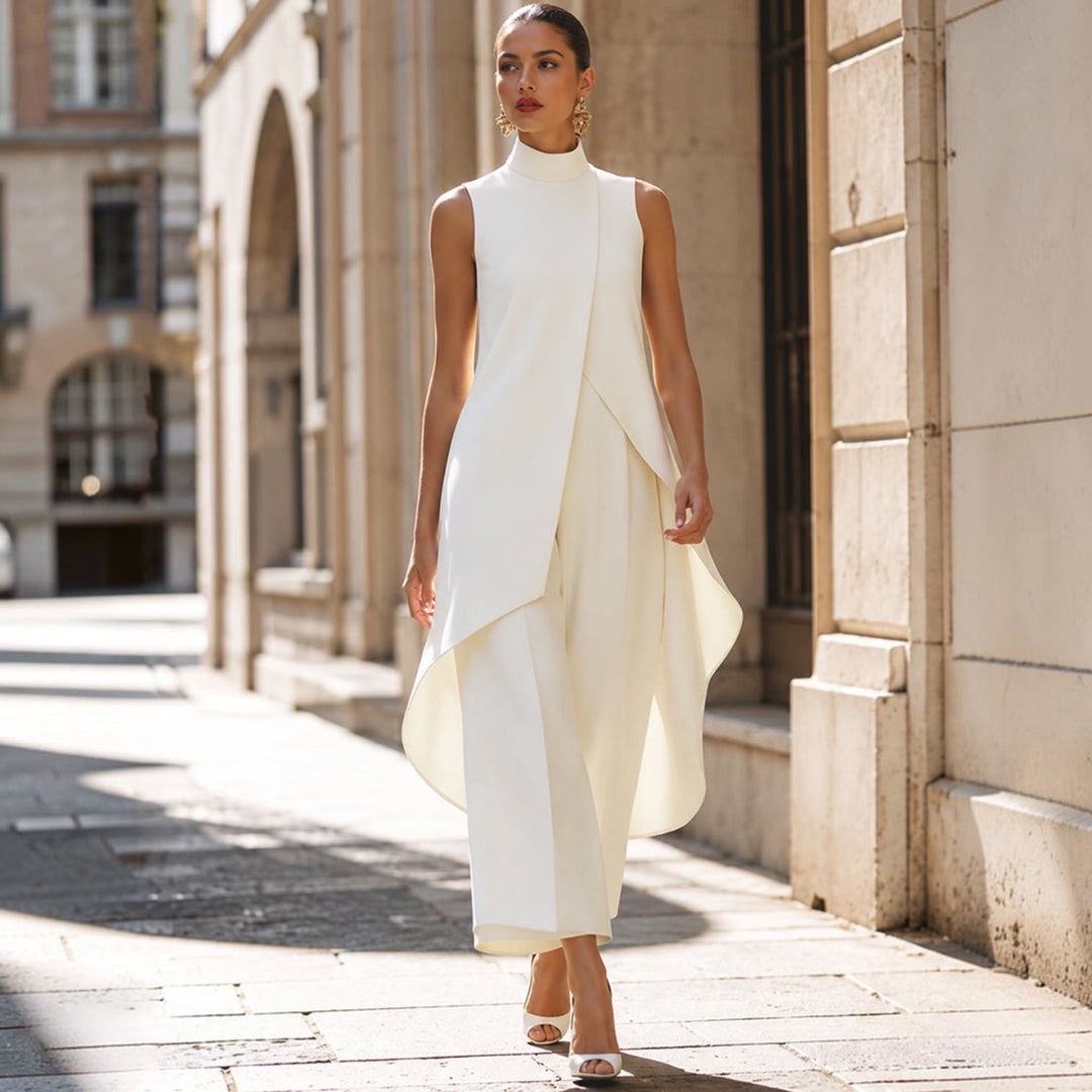 Combinaison élégante avec corsage col roulé drapé