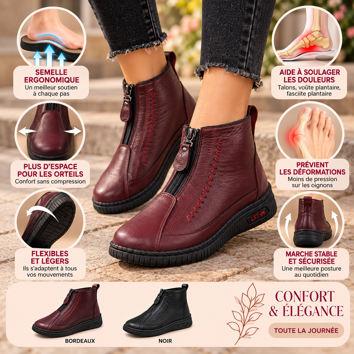 Yséa™ | Bottines zippées, souples et confortables pour femme