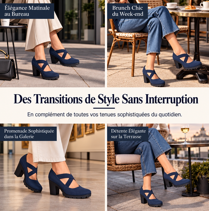 Lou™ | Chaussures pour femme à plateforme, bout rond, bride croisée et talon épais
