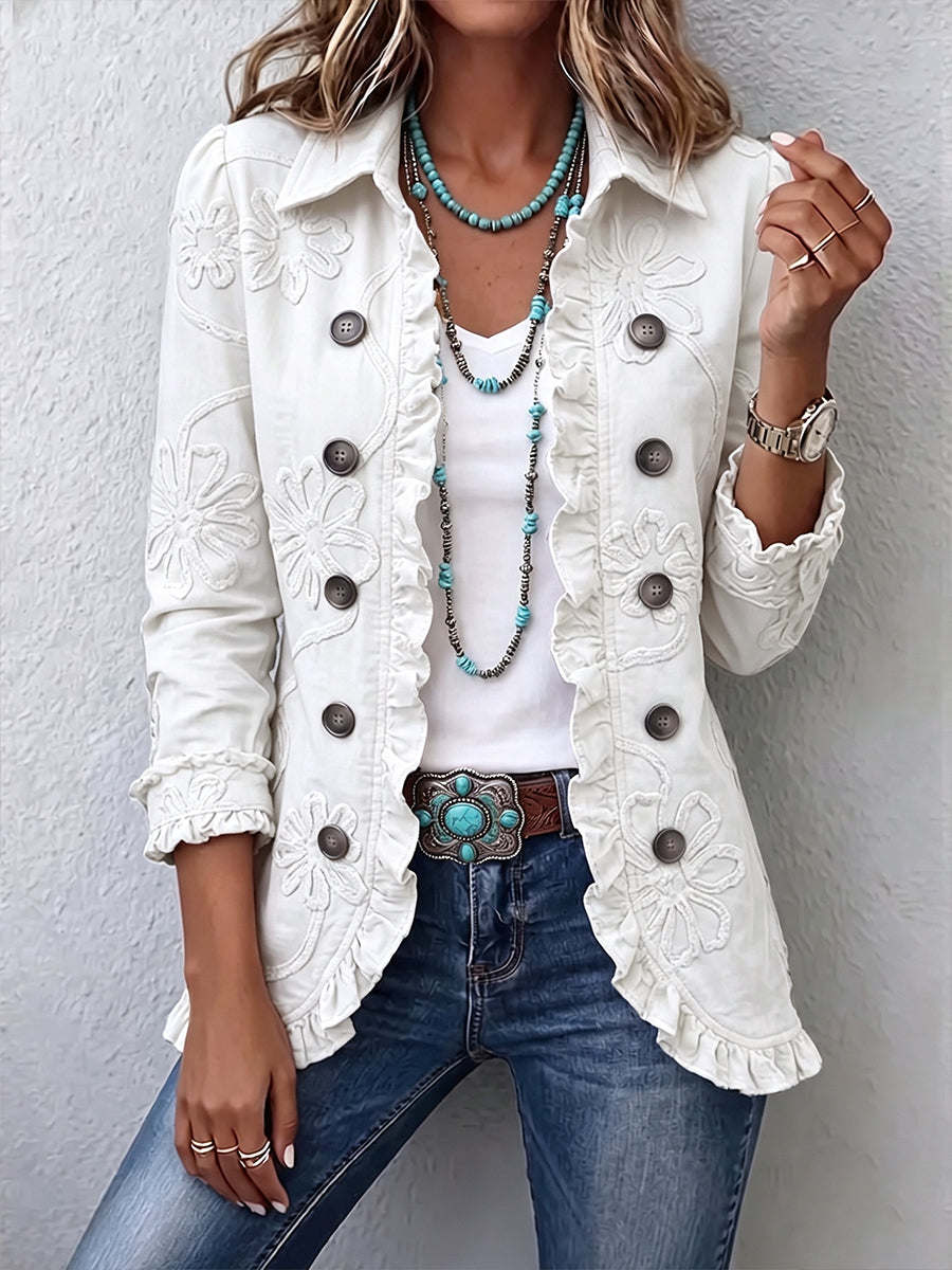 Dita | Veste brodée ivoire à volants
